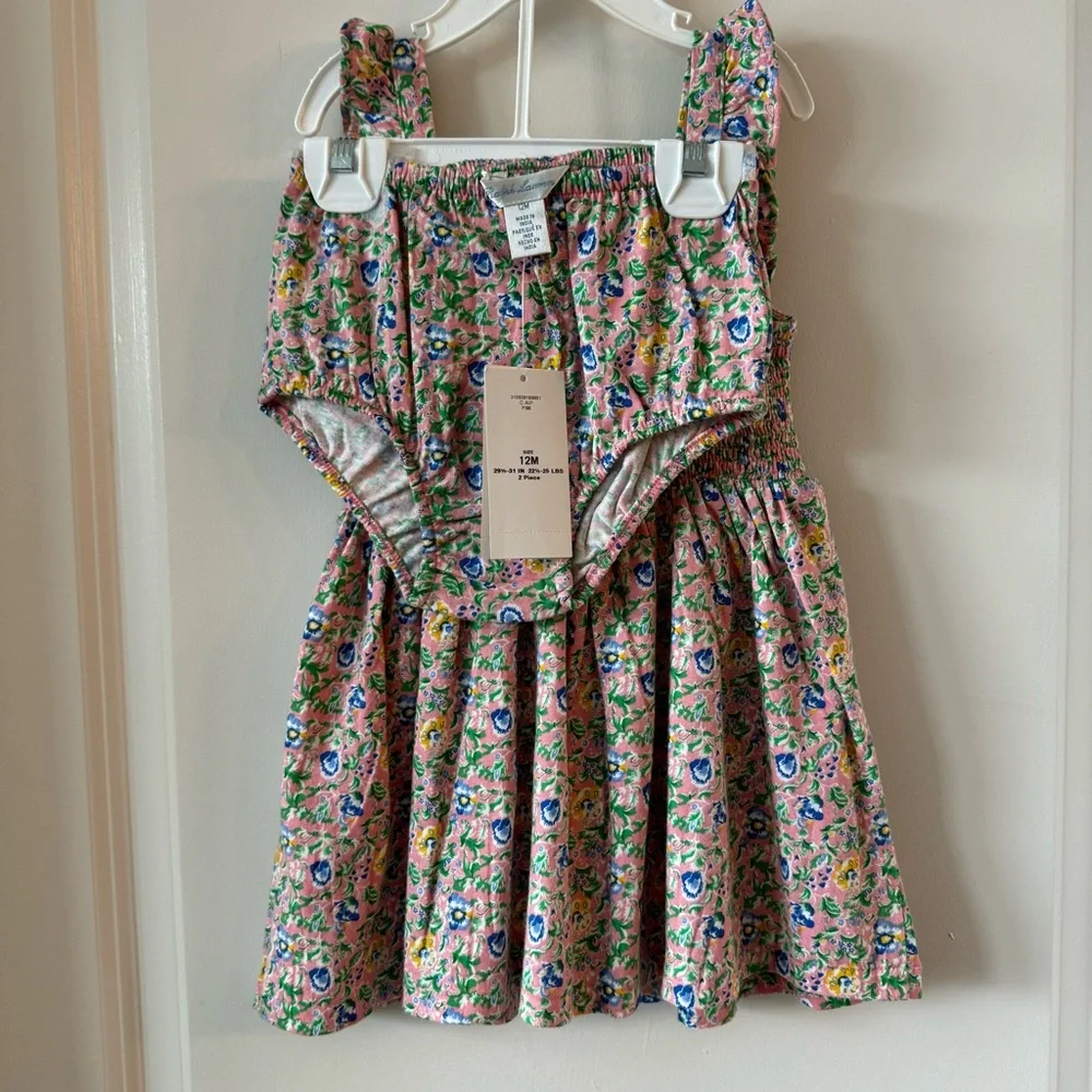 NWT Ralph Lauren Baby Girl Floral Smocked Dress & Bloomer Set